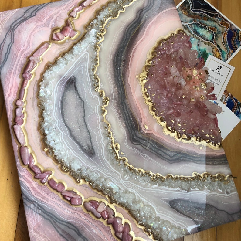 Rose Quartz Resin Geode Pink Geode Resin Wall Art Pink Wall Etsy