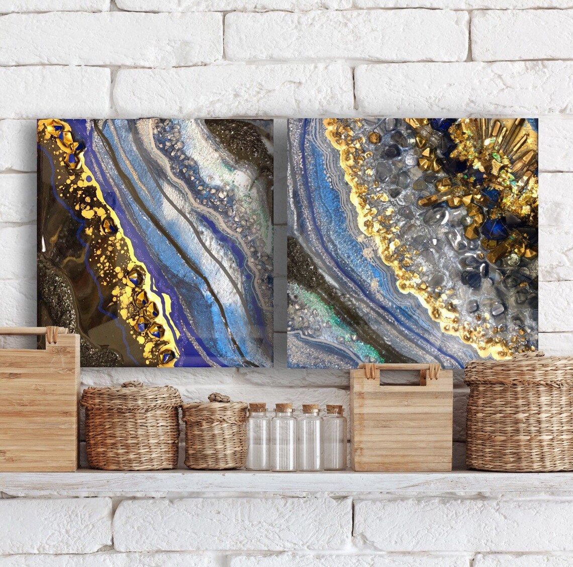 Resin Geode Wall Art Geode Painting Blue and Black Geode - Etsy