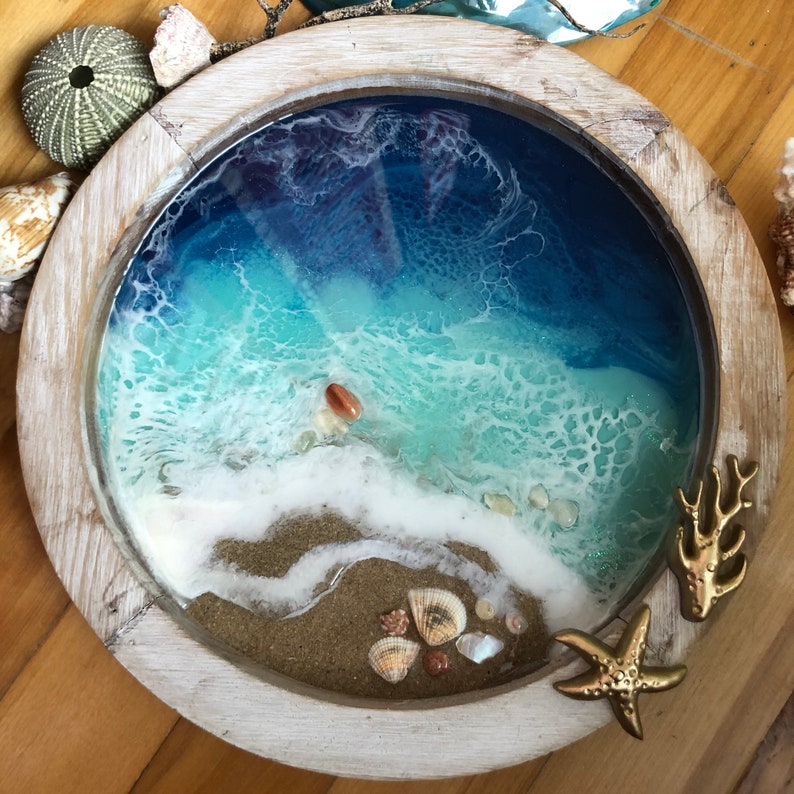 Resin beach wood art Resin beach pour Beach art decor Etsy