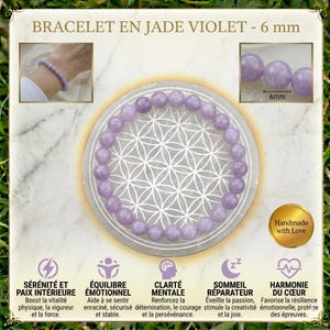 Natural Purple Jade Bracelet 6mm - Stone of Serenity and Spirituality - Lithotherapy Jewelry for Inner Peace - Elegant & Zen Gift for Women