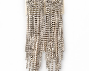 Pendientes de borla de diamantes de imitación de lujo, pendientes largos colgantes con flecos de cristal, pendientes de fiesta, joyería nupcial, pendientes colgantes brillantes para la noche.