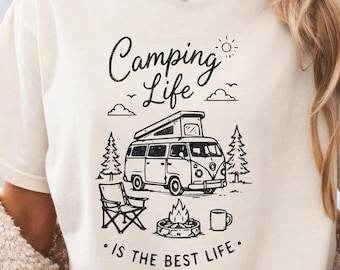 Camisa Comfort Colors® Campfire, Camisa para Aventuras ao Ar Livre, Camisa para Caminhadas, Camping, Camisa de Camping Feminina, Camisa para a Vida no Camping, Presente para Amantes da Natureza