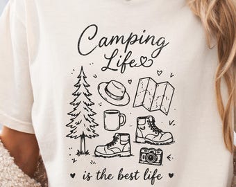 Camiseta Comfort Colors® para Amantes da Natureza, Ideal para Acampar, Camiseta Feminina para Acampamento, Camiseta para Aventuras ao Ar Livre, Camiseta para Caminhadas, Camiseta para Fogueira e Camping