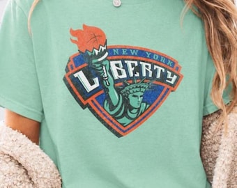 Comfort Colors® New York Liberty Old Logo Distressed Shirt, NYC Women's Basketball Shirt, WNBA t-shirt, Ellie the Elephant, Sabrina Ionescu