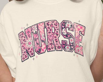 Comfort Colors® Floral Nurse Shirt, Nursing School Shirt, Nurse Graduation Gift, New Nurse Appreciation, Nurse T-Shirt, RN Shirt