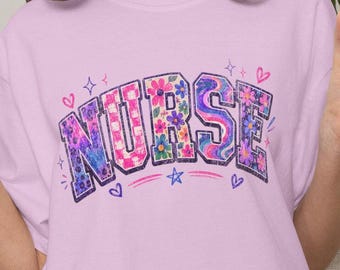 Comfort Colors® Floral Nurse Shirt, New Nurse Appreciation, Nurse T-Shirt, RN Shirt, Nursing School Shirt, Nurse Graduation Gift