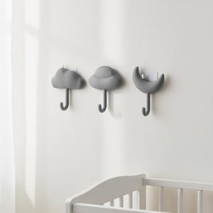 Ganchos de pared con diseño de nubes y lunas, juego de 3, gancho adhesivo sin taladro, gancho decorativo para habitación infantil.