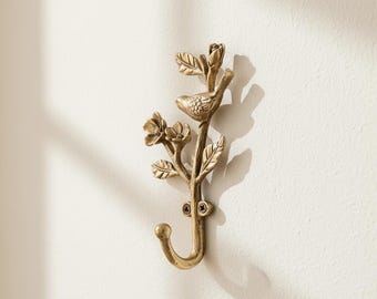 Crochet mural oiseau en laiton antique, crochet simple décoratif floral nature 4 styles Cottagecore