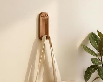 Crochet mural en bois arqué, porte-manteau et porte-clés minimalistes pour l'entrée, texture sculpturale à rainures