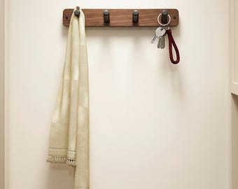 Porte-manteau mural en bois, organiseur de crochets d'entrée minimaliste pour la maison, bois de noyer et acier, 4 crochets