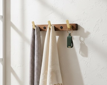 Porte-manteau mural en noyer, crochets en bois, crochet en laiton pour entrée et serviettes, crochet moderne