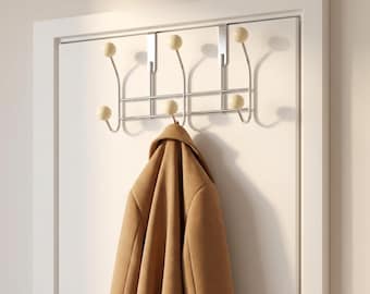 Accroche-porte en métal avec crochet sphérique en bois, aucun perçage requis, organiseur de maison moderne