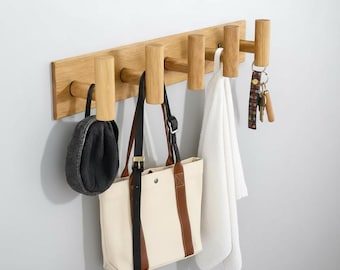 Porte-manteau mural, tringle à crochets en bois de chêne minimal pour entrée, sacs et serviettes, 39,5 cm