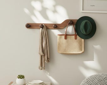 Porte-manteau mural en noyer, crochet en bois pour l'entrée, sacs à serviettes pour chapeaux, 5 ou 6 crochets, finition noyer