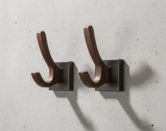 Patère murale en noyer, patère en bois pour entrée, porte-serviette de salle de bain et sac, métal brossé