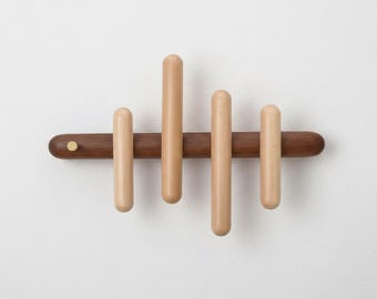 Porte-manteau mural moderne en bois, organiseur d'entrée minimal à 4 crochets pour la maison, crochets en laiton