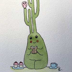 A5 cactus has 'me' time original watercolour