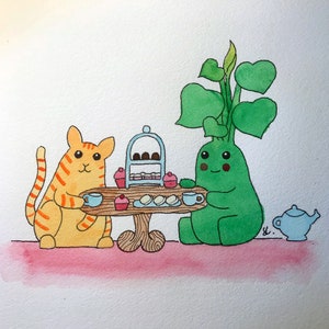 A4 cat and plant tea party