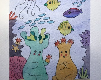 Coral friends underwater A4 original