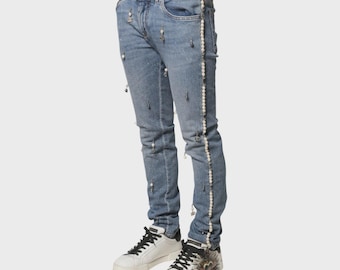 Dolce & Gabbana Blau Verschönerte Skinny Jeans Baumwolle Denim IT46 W32 Designer