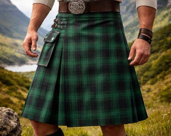 Men's Anderson Tartan Kilt – Traditional Scottish Clan Highland Dress Green Plaid
