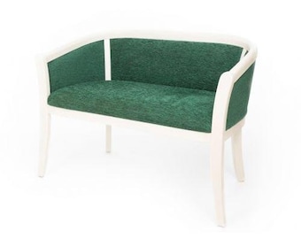 Solid Beech Wood Loveseat, 2-Seat Curved Barrel Back Settee, Handmade Accent Seating