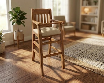 Chaise haute pour enfants en hêtre massif | Chaise de salle à manger pour enfants avec accoudoirs | Naturel, marron ou noir