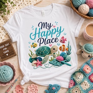 Crochet Sea Turtle Shirt, Ocean Lover Tee, Yarn Lover Gift, Beach, My Happy Place