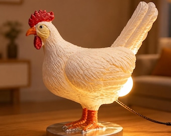 Chicken Egg Lamp Funny Night Light Quirky Hen Resin Lamp Farmhouse Decor Novelty Bedside Light Cute Animal Desk Gift Idea