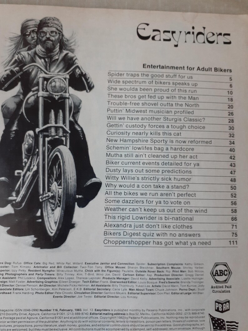 Easyriders Magazine 1983 February Entertainment for Adult Bikers - Etsy