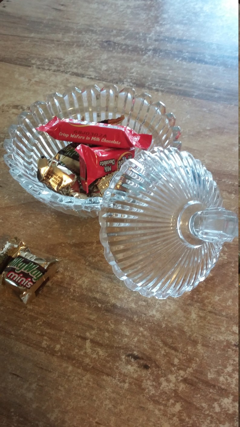 Crystal Candy Dish Small with Lid With Handle Beautiful Clear Etsy