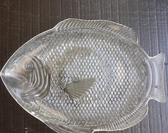 Vintage Fish Serving Platter clear glass