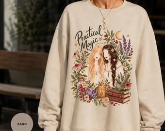Sudadera de Magia Práctica, Camiseta de Magia Práctica, Sudadera de Bruja, Halloween Retro, Sudadera Vintage Extragrande, Regalo de Bruja para Ella