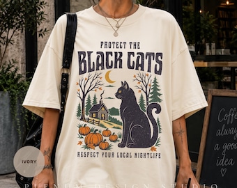 Sudadera retro de gato negro de los 90, camiseta vintage con estampado de gato para Halloween, sudadera Salem de gato negro, sudadera para otoño, camiseta Comfort Colors