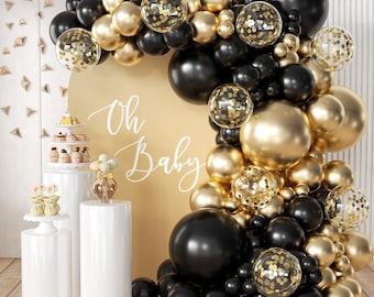 Black Gold Balloon Arch Kit, Confetti Garland for Parties, Graduations, Weddings