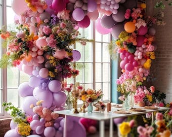 Pastel Balloon Garland Kit, Double Stuffed Lavender Lilac Hot Pink Arch (DIY)
