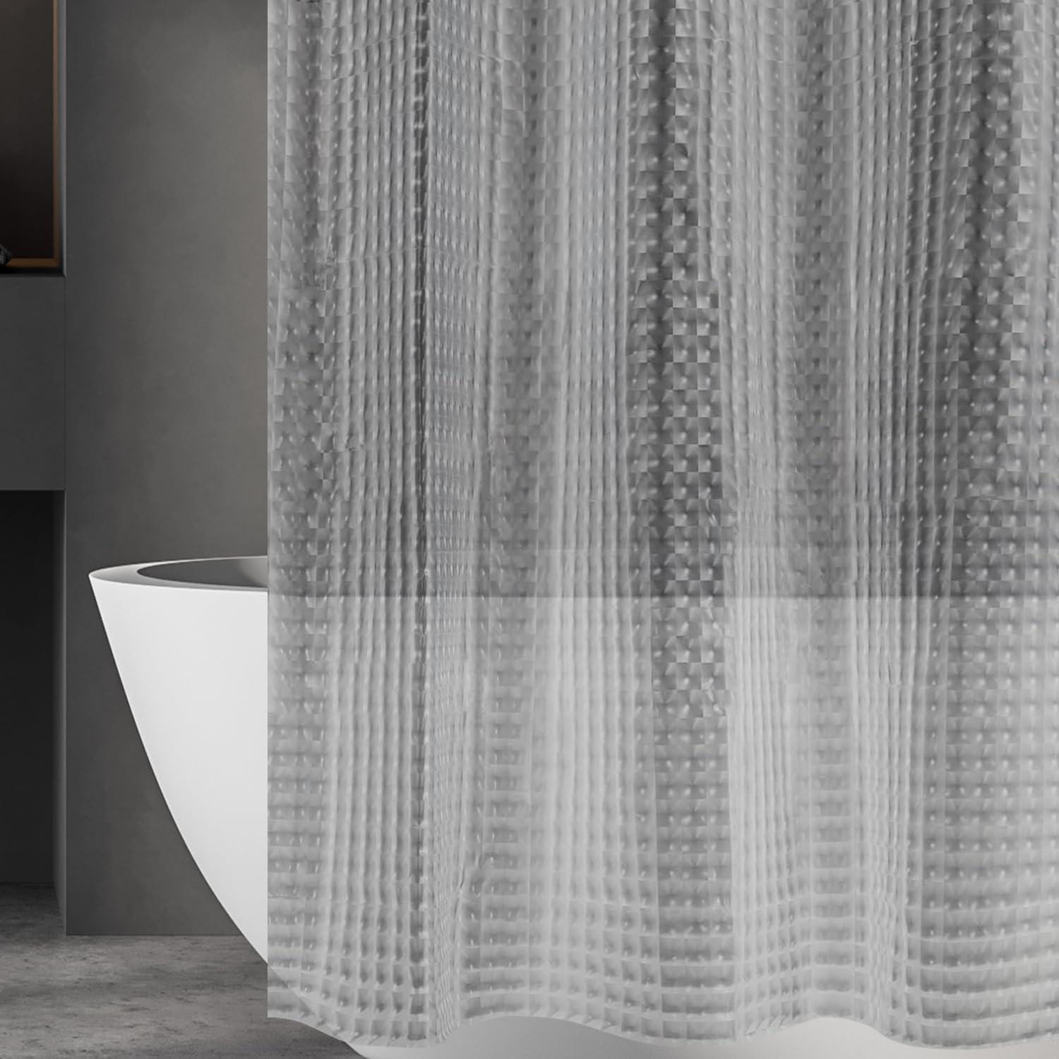 Crystal Grey Shower Curtain Liner: Waterproof Plastic, Weighted Magnets (72x72 Inch)