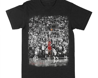Vintage grafisch basketbal T-shirt, retro game winnend shot T-shirt, klassieke streetwear NBA-stijl, cadeau basketbalfan