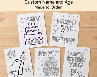 Personalized Birthday Coloring Pages, Custom Name & Age, Set of 5 A4 (Digital Download)