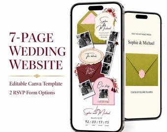 Vintage Romantic Soft Burgundy Blush and Olive Digital Wedding Invitation | Wedding Website Template with RSVP
