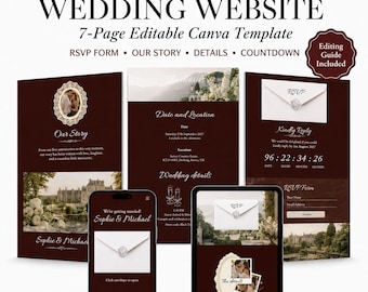 Burgundy Old Money Wedding Website Template | Canva Digital Invitation (Digital Download)