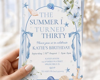 The Summer I Turned Pretty,  Any Age Coastal Birthday Invitation, Digital Canva Template