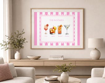 Personalized Pink Striped Roommates Drink Poster, Custom Apartment Wall Art (Digital Download)