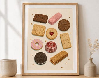 British Biscuit Art Print –Illustrated Retro Kitchen Wall Art Multiple Sizes available