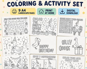 Silly Goose Birthday Party Activity Set, 9 A4 Printable Games (Digital Download)