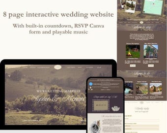 Countryside  Wedding Website Template with RSVP Form | Digital Invitation | DIY Wedding Editable Canva Template