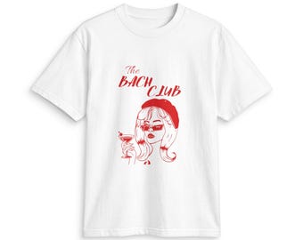 The Bach Club retro woman with cocktail T Shirt | bachelorette tee, vintage line art