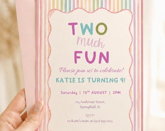 Pastel Striped Birthday Invitation Template, Editable Canva Design (Digital Download)