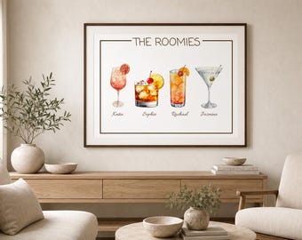 Personalized Drink Roomies Print, Custom Apartment Wall Art (A5-A1)