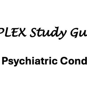 Puede incluir: Fondo blanco con el texto «NAPLEX Study Guide» y «Topic: Psychiatric Conditions». A ambos lados del texto hay pilas de libros con cubiertas rojas, amarillas, azules, verdes y marrones.